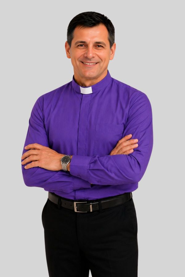 Roman Purple Tab Collar Clergy Shirt for Bishop
