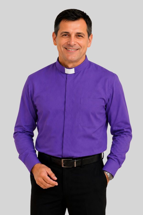 Roman Purple Tab Collar Clergy Shirt for Bishop
