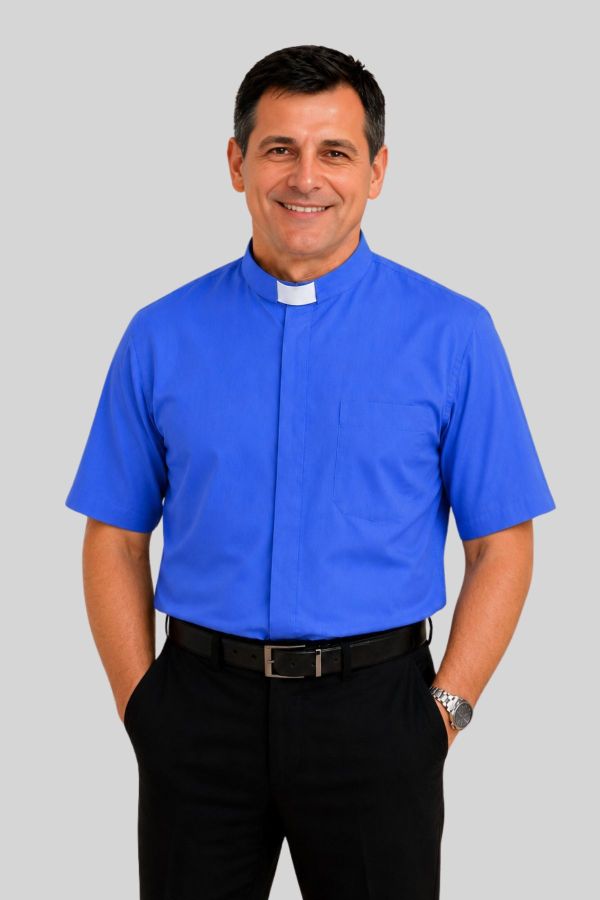 Royal Blue Tab Collar Clergy Shirt for Priests