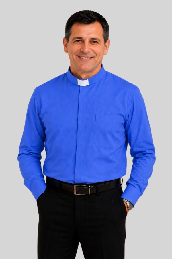 Royal Blue Tab Collar Clergy Shirt for Priests