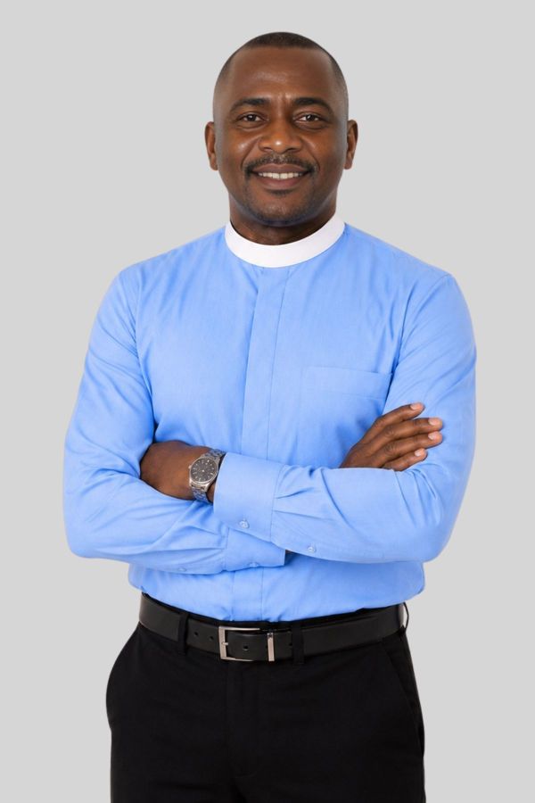 Sky Blue Neckband Clergy Shirt for Priests