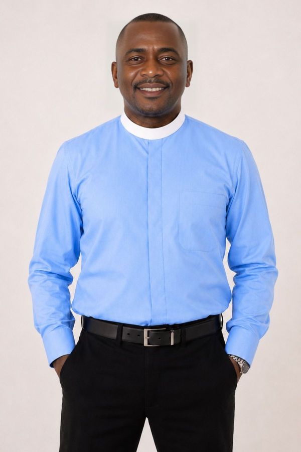 Sky Blue Neckband Clergy Shirt for Priests