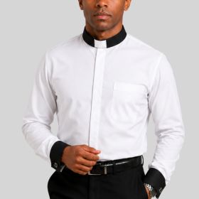 White Tab Collar Clergy Shirt with Black Collar & French Cuffs